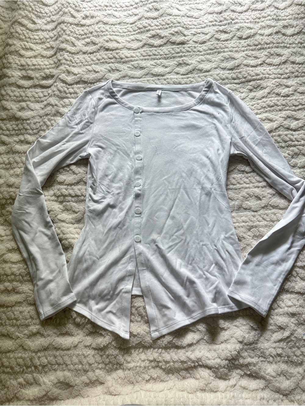 Women's White Long-Sleeve Button Front Top